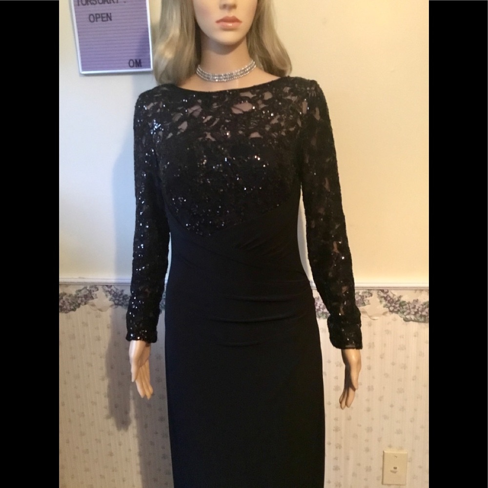 Black lace and sequins Ralph Lauren evening gown